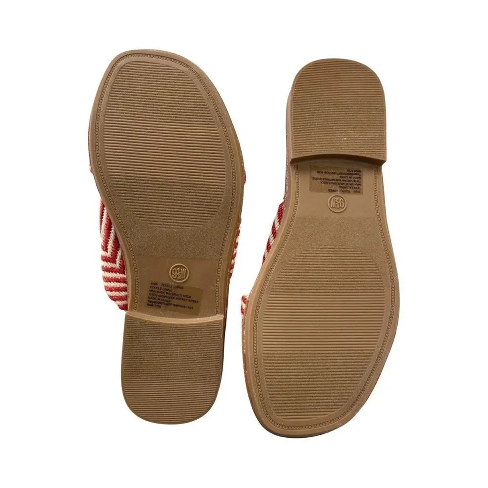 Woman’s Universal Thread Louise Chevron Print Knotted Slide Sandal Tan/Red 9.5